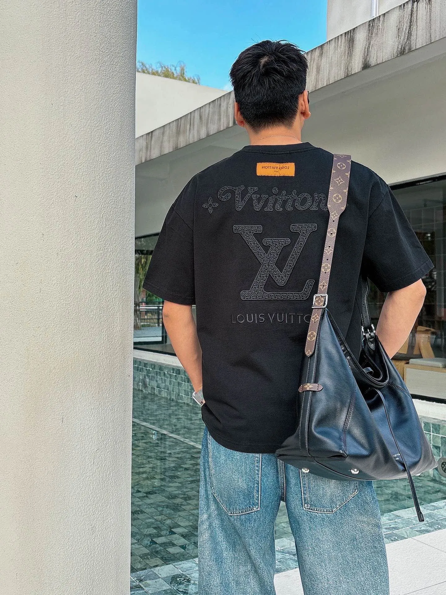 Louis Vuitton/Louis Vuitton 26ss woven letter embroidered short sleeves